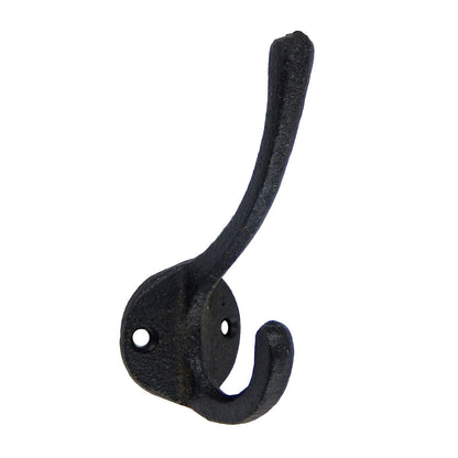 Cast Iron Double Wall Hook Key Towel Coat Hanger Matte Black (Pack of 4)