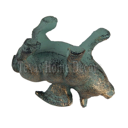 Flying Pig Figurine Cast Iron Green Gold Patina Statue Paper Weight Garden