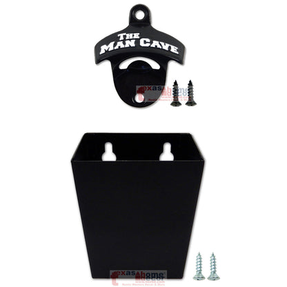 Embossed Black The Man Cave Starr X Bottle Opener Combo With Metal Cap Catcher