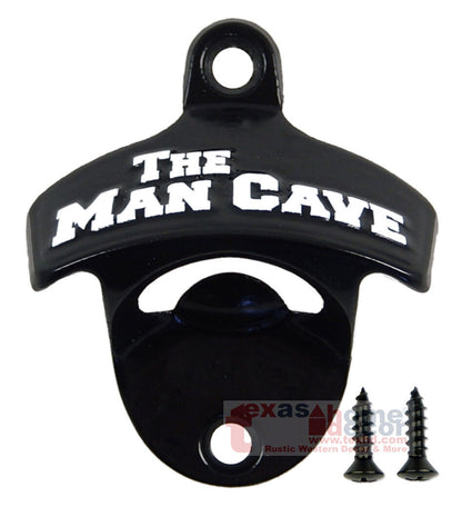 Embossed Black The Man Cave Starr X Bottle Opener Combo With Metal Cap Catcher