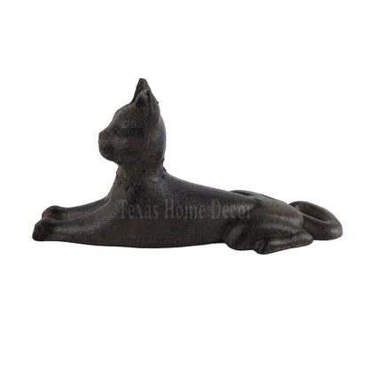 Cat Doorstop Cast Iron Angled Metal Base Antiqued Rustic Brown Finish Figurine