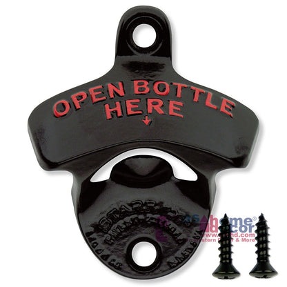 Black Starr X Open Bottle Here Wall Mounted Stationary Bottle Opener w/ SCREWS