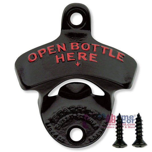 Black Starr X Open Bottle Here Wall Mounted Stationary Bottle Opener w/ SCREWS