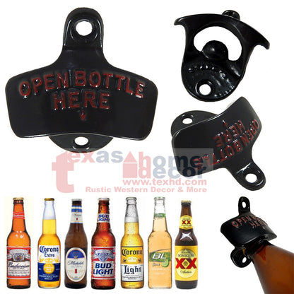 Black Starr X Open Bottle Here Wall Mounted Stationary Bottle Opener w/ SCREWS