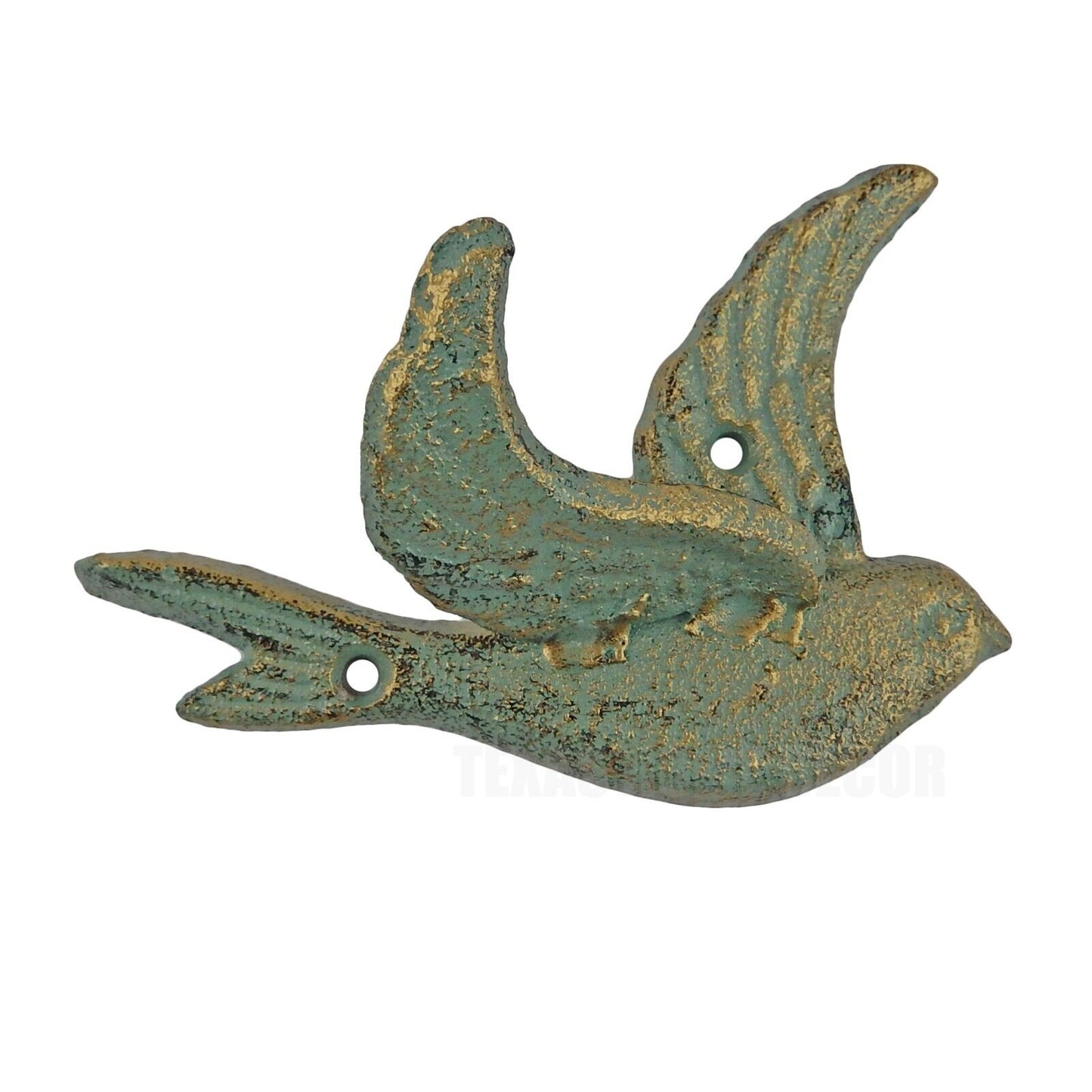 Bird Flying Wall Hook Cast Iron Towel Coat Hanger Rustic Antique Bronze Green