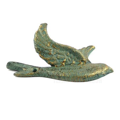 Bird Flying Wall Hook Cast Iron Towel Coat Hanger Rustic Antique Bronze Green