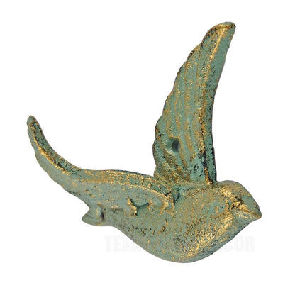 Bird Flying Wall Hook Cast Iron Towel Coat Hanger Rustic Antique Bronze Green