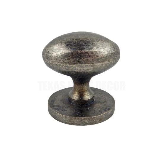 Metal Oval Cabinet Drawer Pull Knob Round Base Antique Brushed Silver