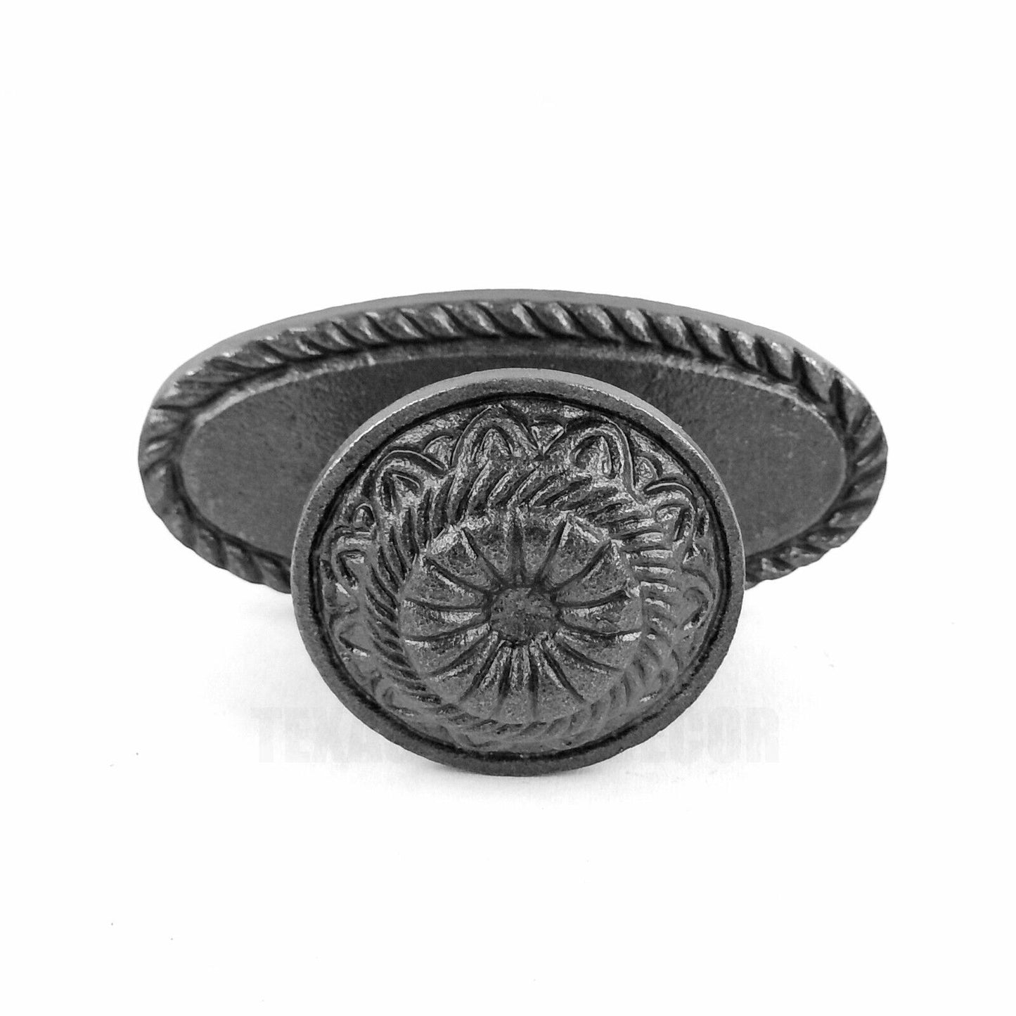 Metal Cabinet Drawer Pull Knob Oval Base Antique Silver Floral Accents