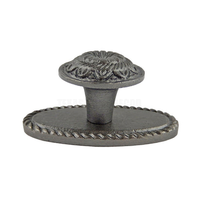 Metal Cabinet Drawer Pull Knob Oval Base Antique Silver Floral Accents