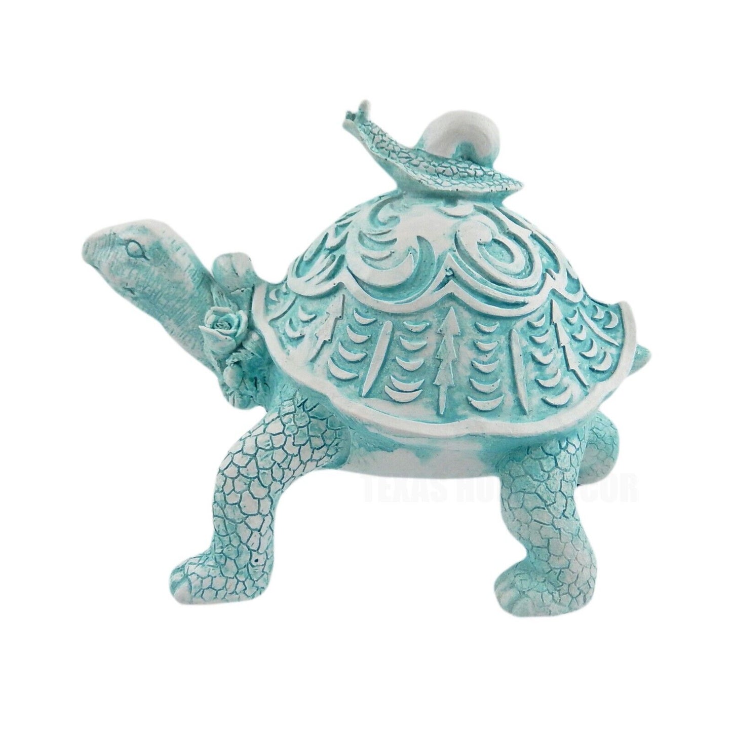 Turtle With Snail Figurine Statue Nautical Beach House Bathroom Decor Light Blue