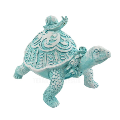 Turtle With Snail Figurine Statue Nautical Beach House Bathroom Decor Light Blue