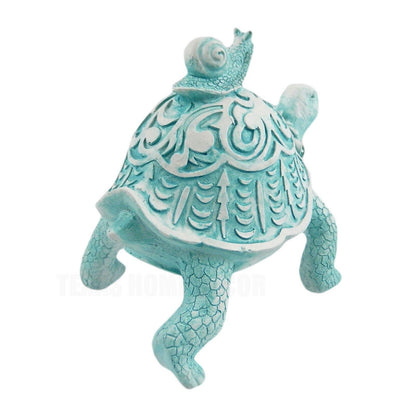 Turtle With Snail Figurine Statue Nautical Beach House Bathroom Decor Light Blue