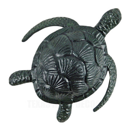 Sea Turtle Garden Figurine Statue Aluminum Nautical Beach House Decor Dark Green