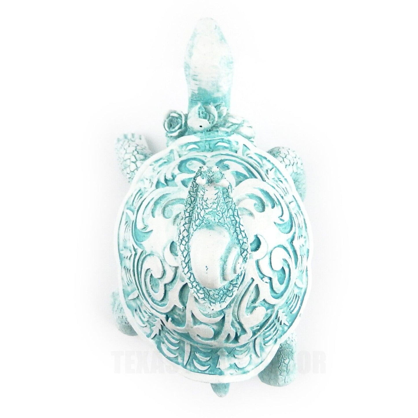 Turtle With Snail Figurine Statue Nautical Beach House Bathroom Decor Light Blue