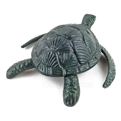 Sea Turtle Garden Figurine Statue Aluminum Nautical Beach House Decor Dark Green