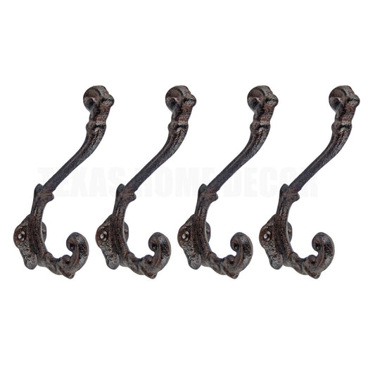 4 Vines Double Wall Hooks Cast Iron Key Towel Coat Hanger Antique Brown 5.75 in