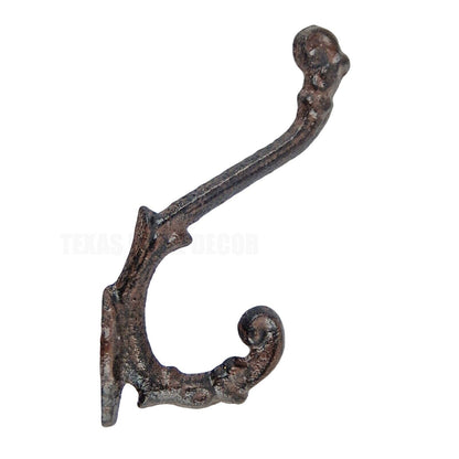 Vines Double Wall Hook Cast Iron Key Towel Coat Hanger Antique Brown 5.75 inch