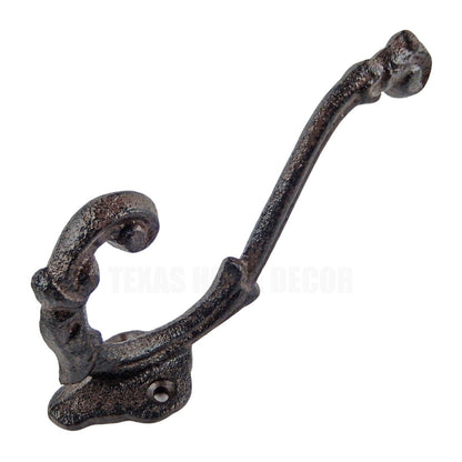 Vines Double Wall Hook Cast Iron Key Towel Coat Hanger Antique Brown 5.75 inch