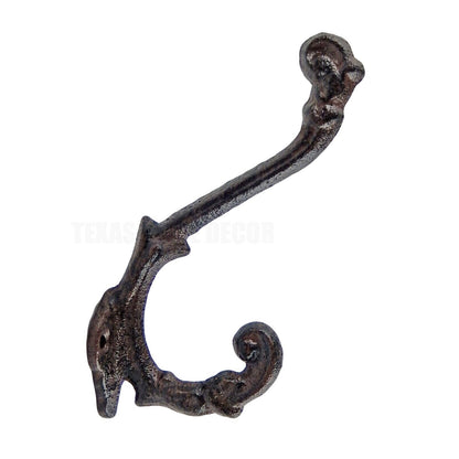 Vines Double Wall Hook Cast Iron Key Towel Coat Hanger Antique Brown 5.75 inch