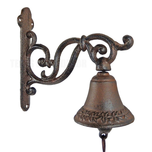 Small Vines Scrolls Dinner Bell Cast Iron Wall Mounted Rustic Antique Brown