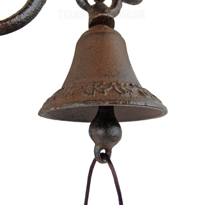 Small Vines Scrolls Dinner Bell Cast Iron Wall Mounted Rustic Antique Brown