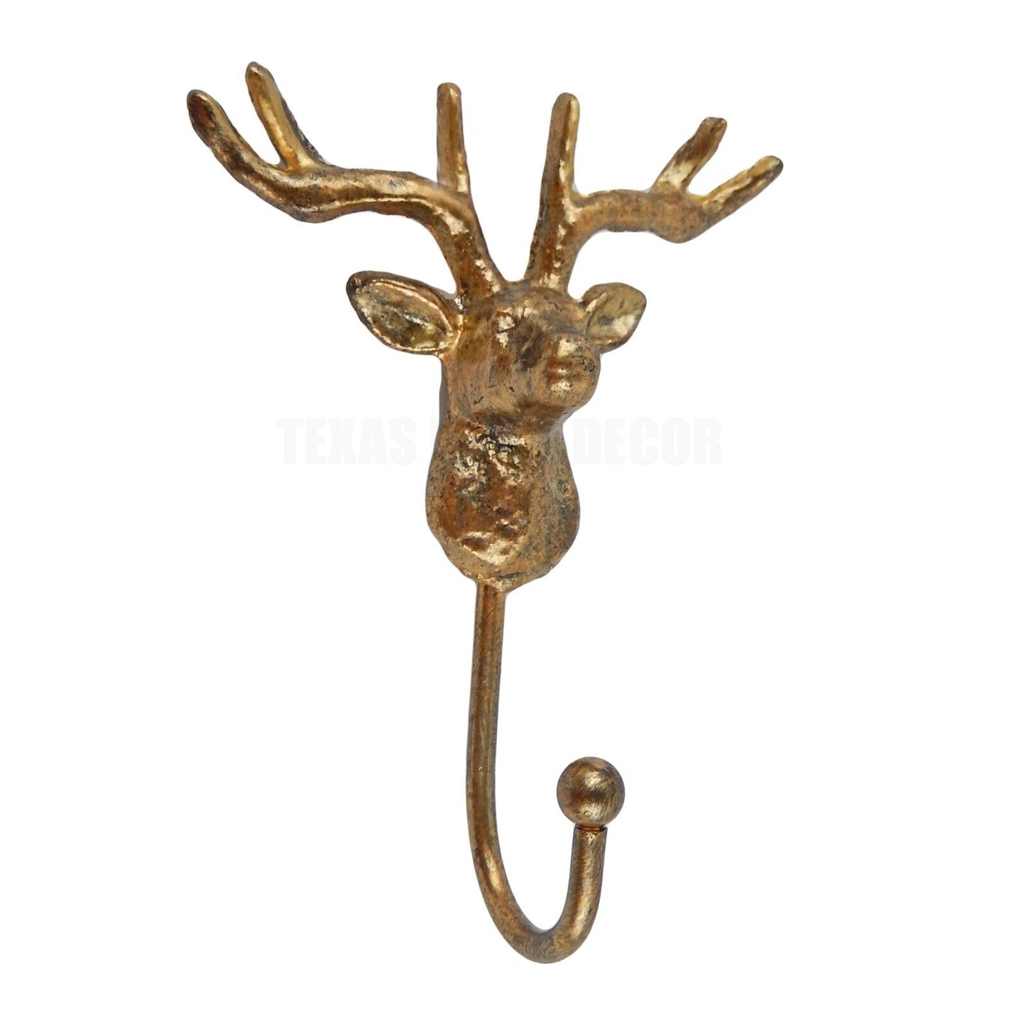 Golden Deer Head Buck Antler Wall Hook Metal Cabin Lodge Key Towel Coat Hanger