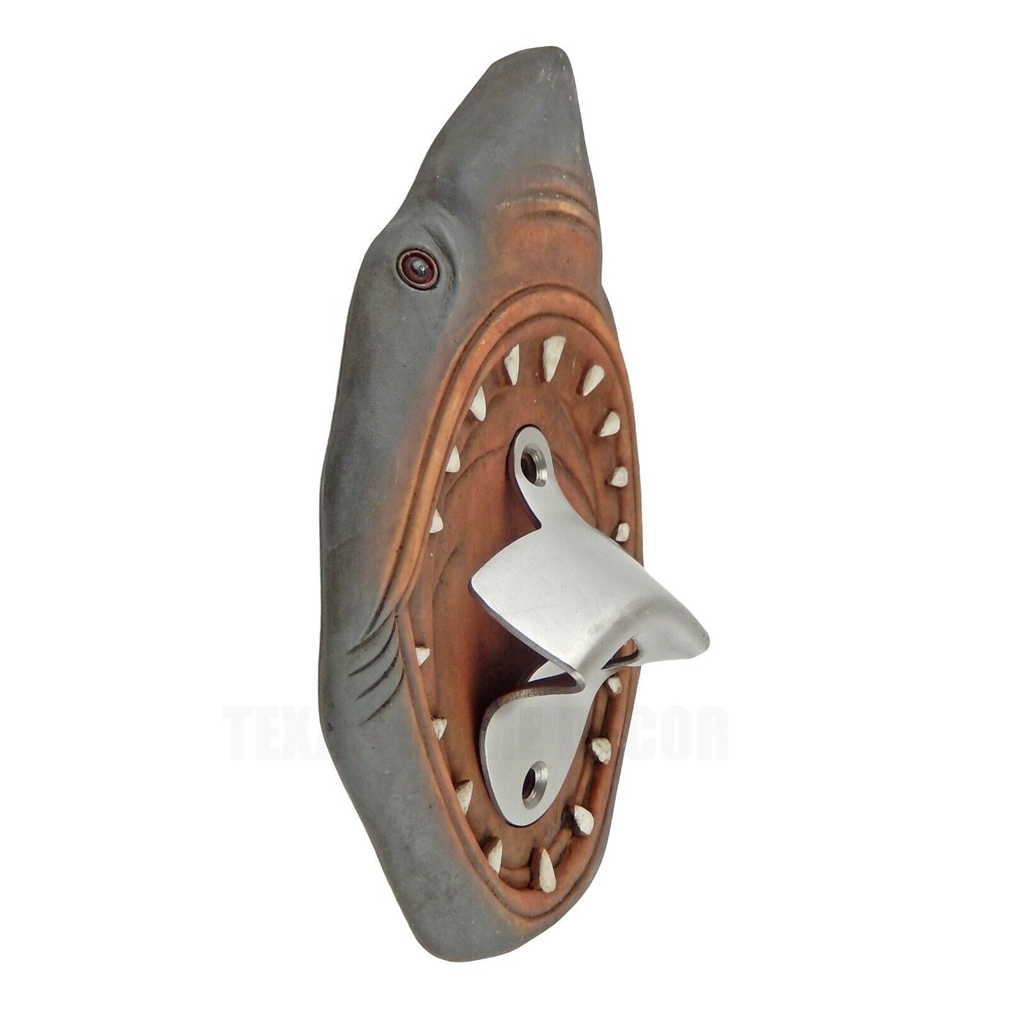 Attacking Shark Teeth Beer Bottle Opener Wall Mounted Beach House Nautical Decor