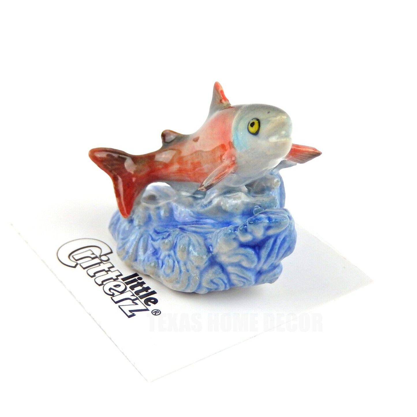 Little Critterz Miniature Collectors Red Salmon Jumping Leap Porcelain Figurine