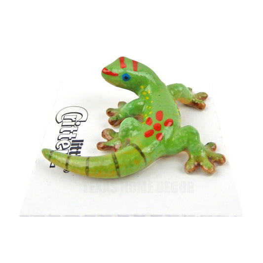 Little Critterz Miniature Collectors Day Gecko Green Lizard Porcelain Figurine