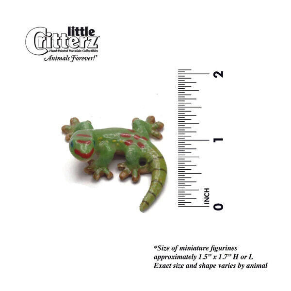 Little Critterz Miniature Collectors Day Gecko Green Lizard Porcelain Figurine