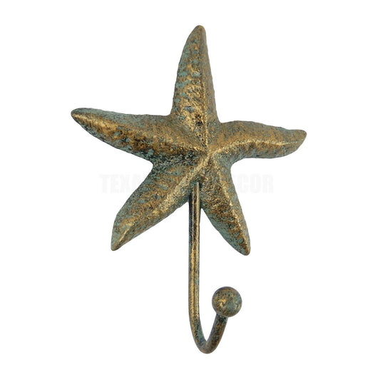 Starfish Wall Hook Cast Iron Key Towel Coat Hanger Aged Green Bronze Look 4 7/8"