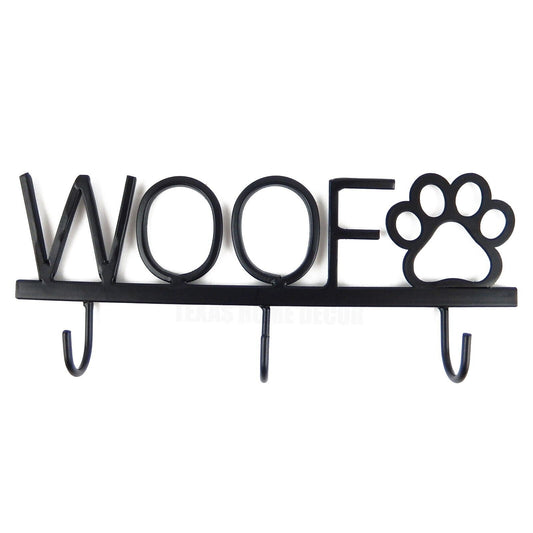 Woof Dog Paw Leash Hanger Wall Hook Key Rack Black Metal