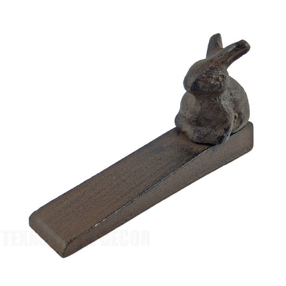 Bunny Rabbit Doorstop Wedge Cast Iron Rustic Antique Brown Finish Garden Decor