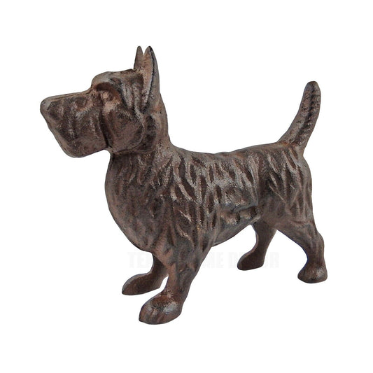 Scottie Dog Figurine Statue Cast Iron Rustic Brown Finish Doorstop 6.5" Tall