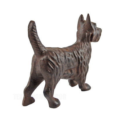 Scottie Dog Figurine Statue Cast Iron Rustic Brown Finish Doorstop 6.5" Tall