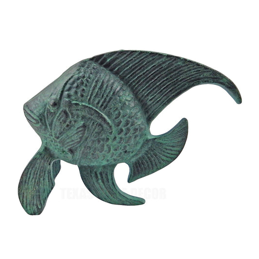 Green Metal Fish Figurine Nautical Beach House Garden Home Decor 6.75 in Tall