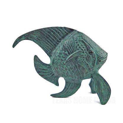 Green Metal Fish Figurine Nautical Beach House Garden Home Decor 6.75 in Tall