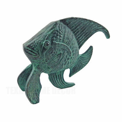 Green Metal Fish Figurine Nautical Beach House Garden Home Decor 6.75 in Tall