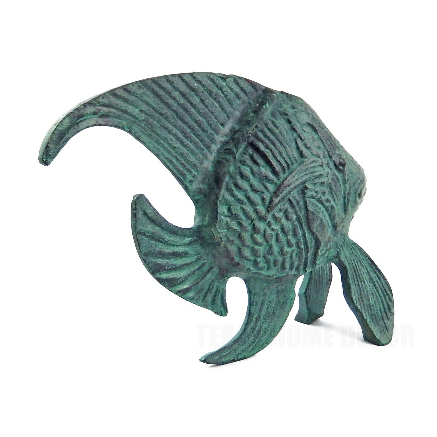 Green Metal Fish Figurine Nautical Beach House Garden Home Decor 6.75 in Tall