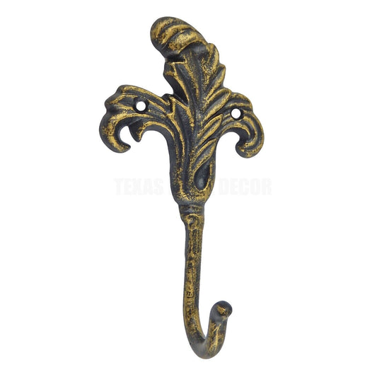 Metal Iris Flower Wall Hook Cast Iron Key Towel Coat Hanger Rustic Gold Finish