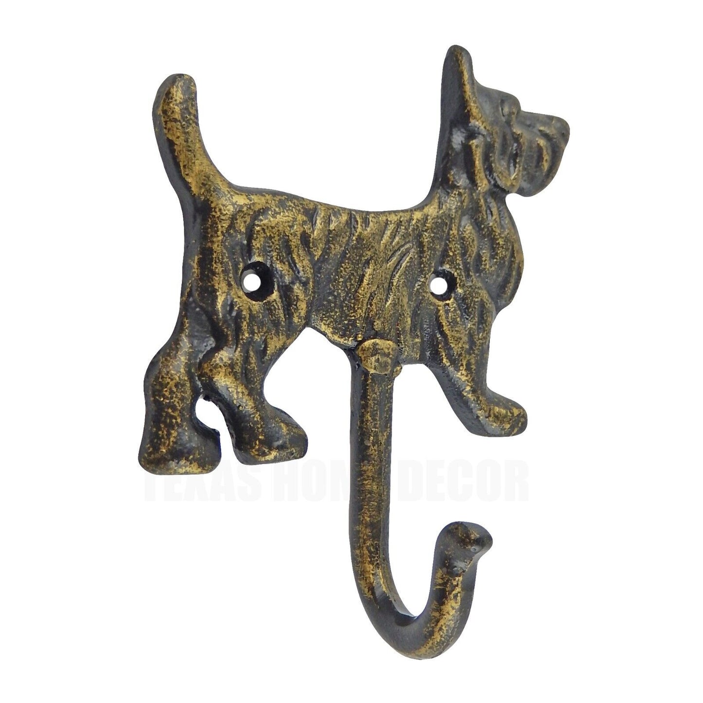 Metal Dog Wall Hook Cast Iron Key Towel Coat Leash Hanger Rustic Gold Finish