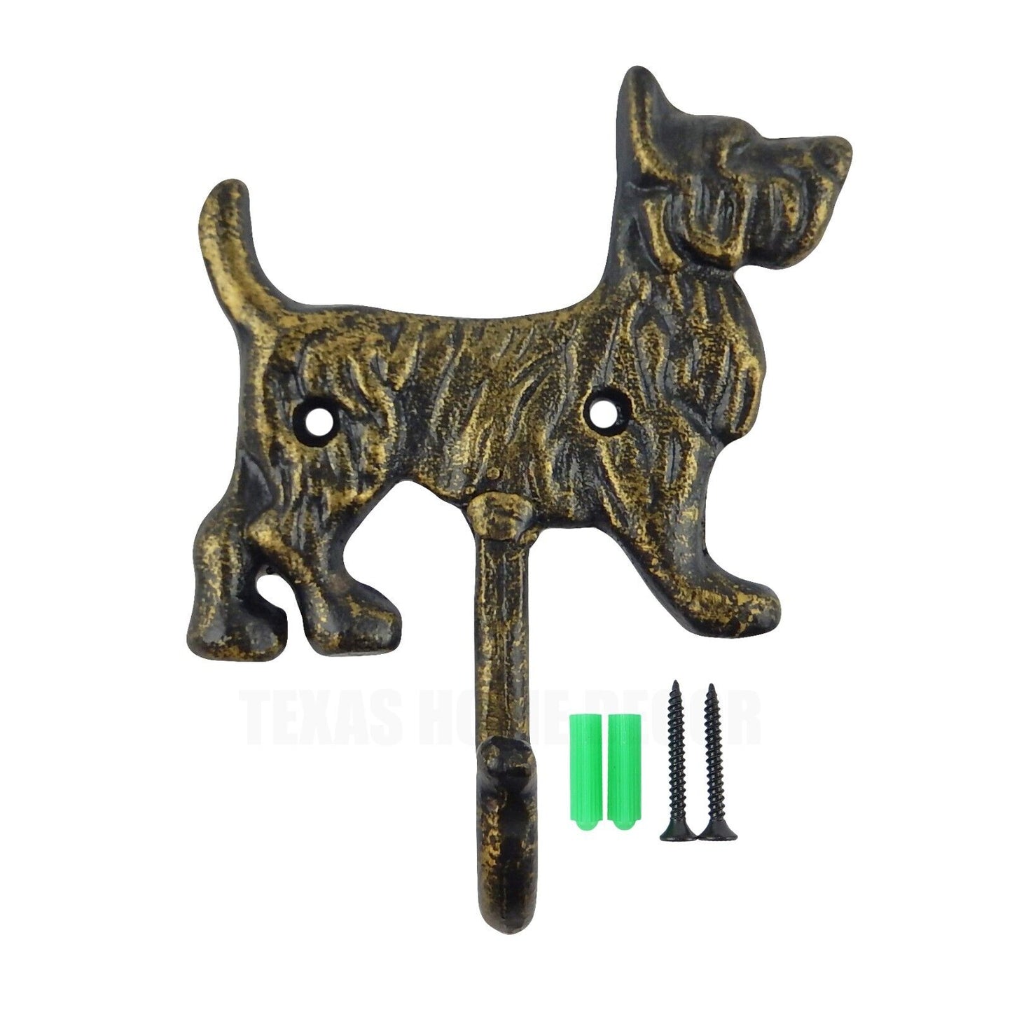 Metal Dog Wall Hook Cast Iron Key Towel Coat Leash Hanger Rustic Gold Finish