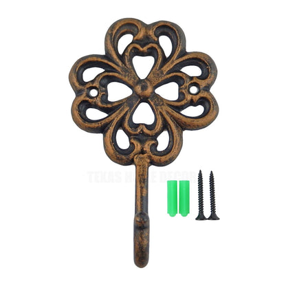 Metal Flower Wall Hook Cast Iron Key Towel Coat Hanger Rustic Bronze Finish