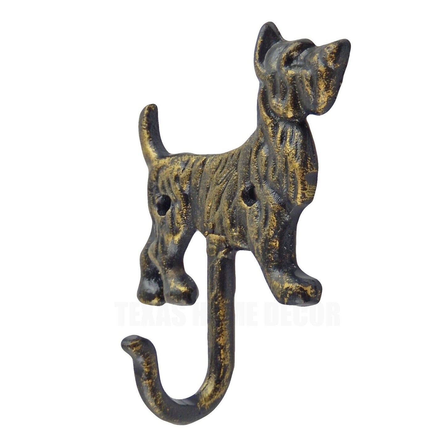 Metal Dog Wall Hook Cast Iron Key Towel Coat Leash Hanger Rustic Gold Finish