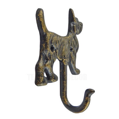 Metal Dog Wall Hook Cast Iron Key Towel Coat Leash Hanger Rustic Gold Finish