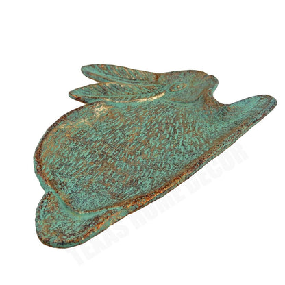 Bunny Rabbit Trinket Key Dish Jewelry Holder Heavy Duty Cast Iron Verdigris