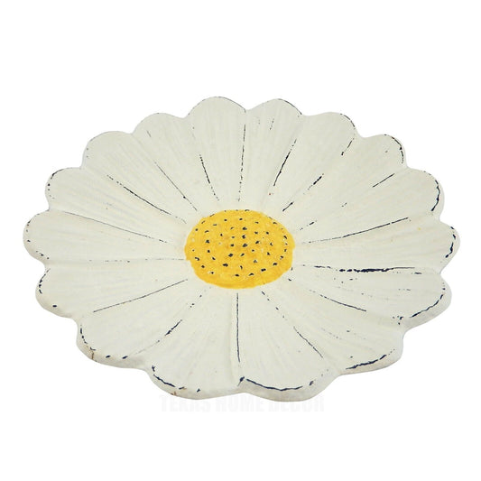 Daisy Flower Trinket Key Dish Jewelry Holder Heavy Duty Cast Iron Antique White