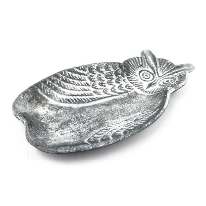 Owl Jewelry Trinket Dish Tray Cast Iron Key Holder Charcoal Gray White Finish