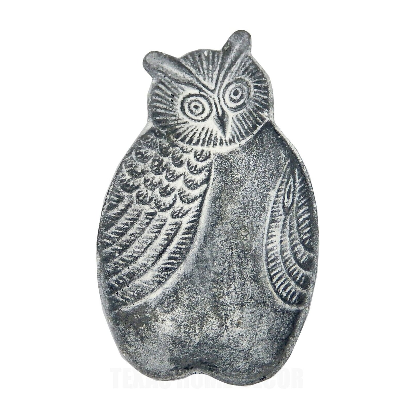 Owl Jewelry Trinket Dish Tray Cast Iron Key Holder Charcoal Gray White Finish